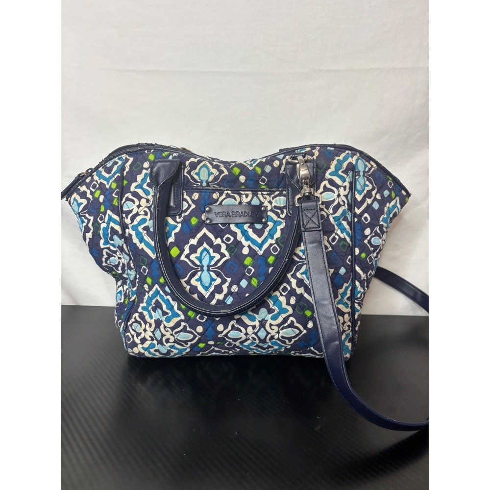 Vera Bradley Blue Bayou Quilted Cotton Satchel Crossbody Bag Navy Floral